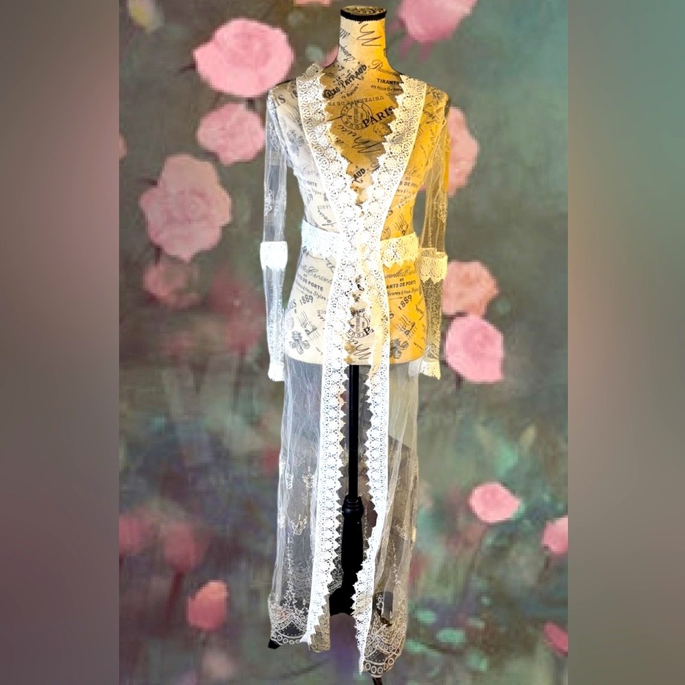 Vintage White Sheer Lace Long Cardigan